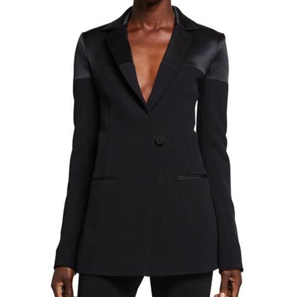 Cushnie NWT Satin Panel Cady Jacket Black Size 2 MSRP $1,594 Silk One Button - Picture 1 of 10